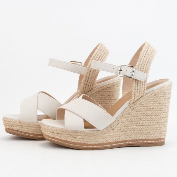 NEW Crisscross Strap Espadrille Natural Straw Jute Platform Wedges Sandals BONE - Picture 16 of 16
